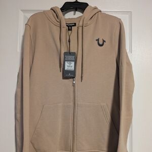 True Religion Men's Retro Stud Buddha Full Zip Hoodie - Tan/Travertine